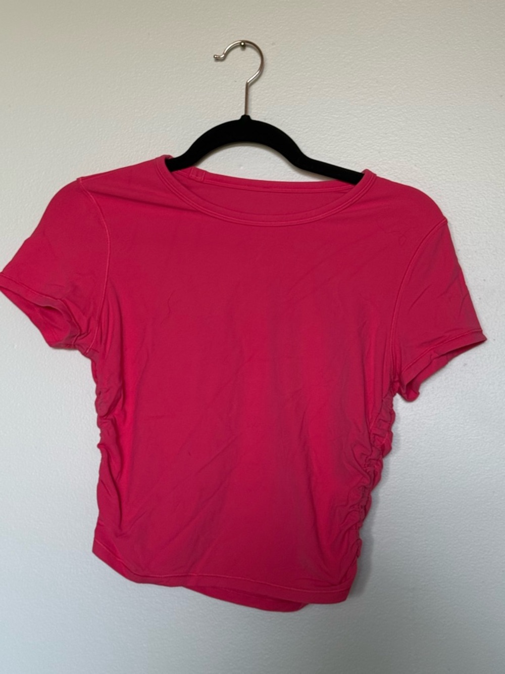 Bright Pink Short Sleeve Ruched Side Tee